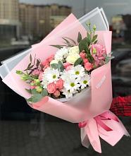 Букет цветов из:  Розы, Лизиантусы и Хризантемы в Сеньково